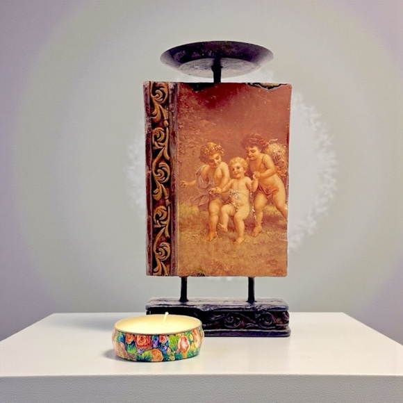 VINTAGE Cherubic Art Decor with Candle Holder. Candle Included!
